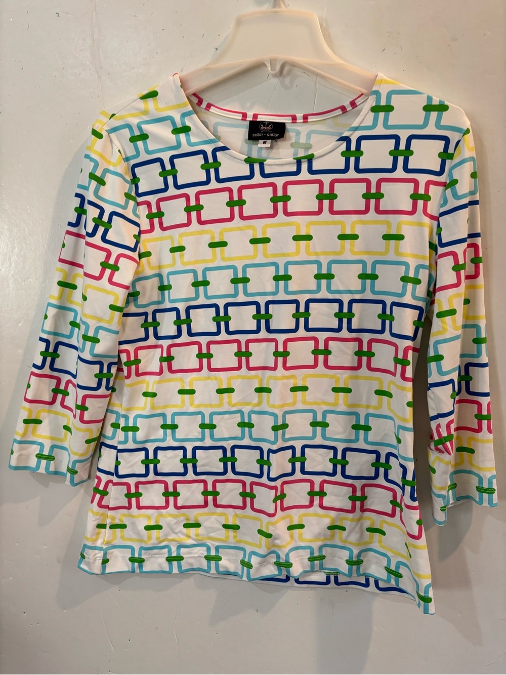 Sailor-Sailor White Multicolor Chain-Link 3/4 Sleeve Tee